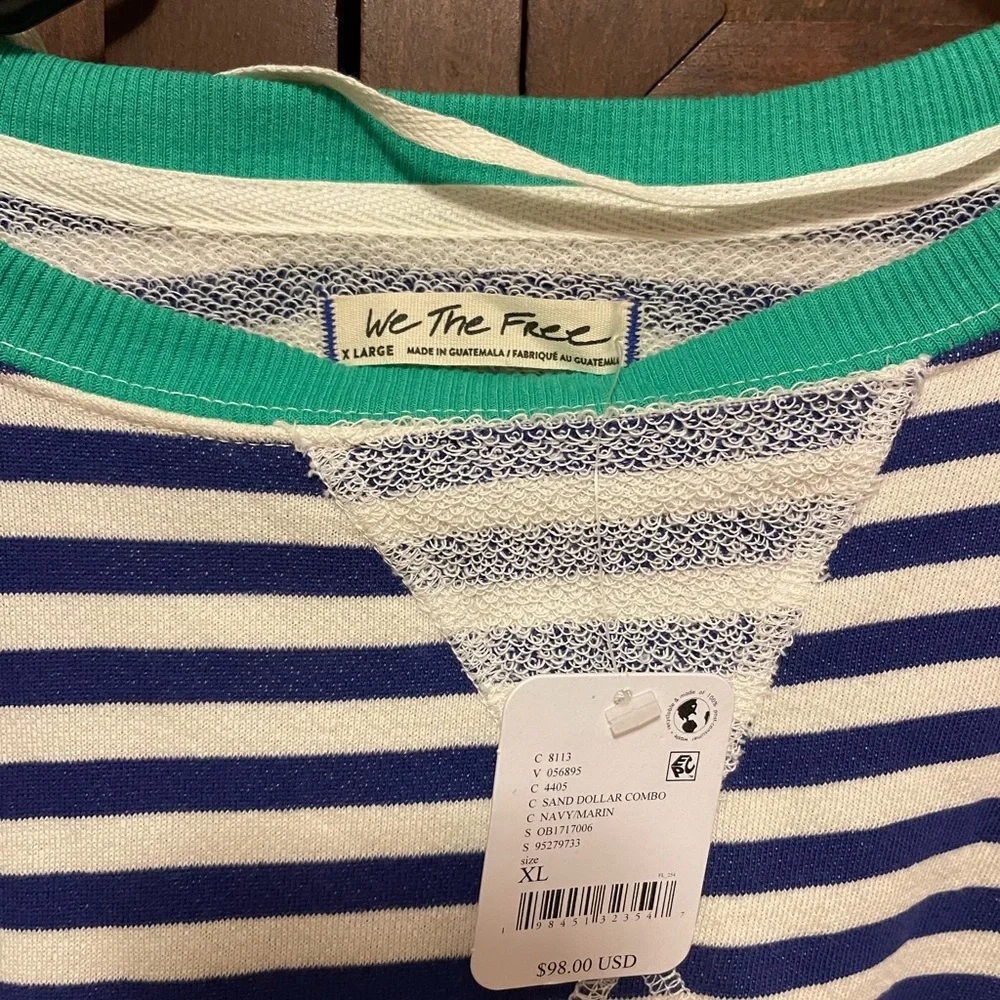 FREE PEOPLE Classic Striped Oversized Crewneck / Sand Dollar Combo